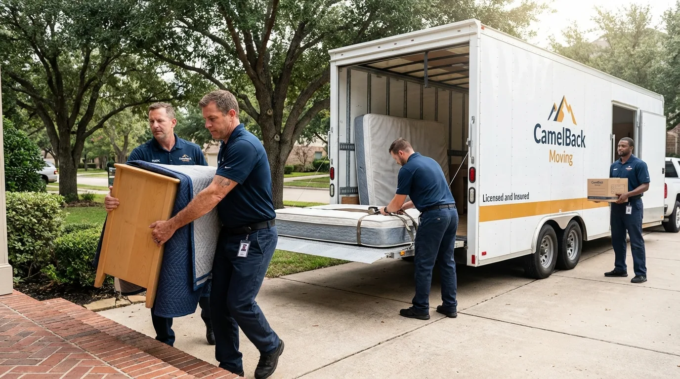 Crew loading residential truck for cross-state move from Idalou, TX