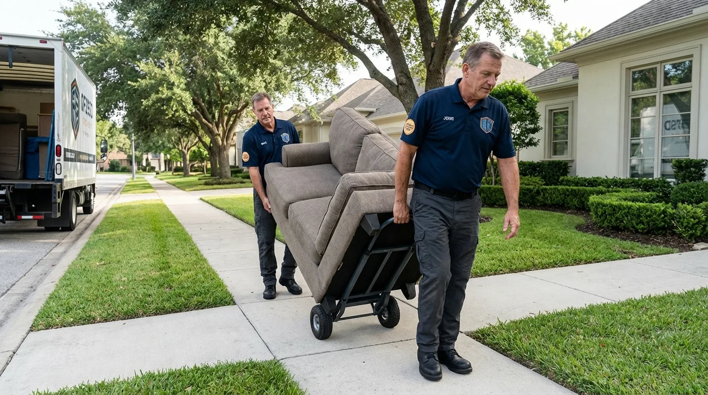 Local residential moving crew loading furniture in Idalou, TX